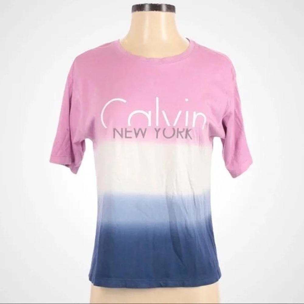 Calvin Klein Jeans T-Shirt XS Pink Blue‎ Ombre Logo Casual Tee Top